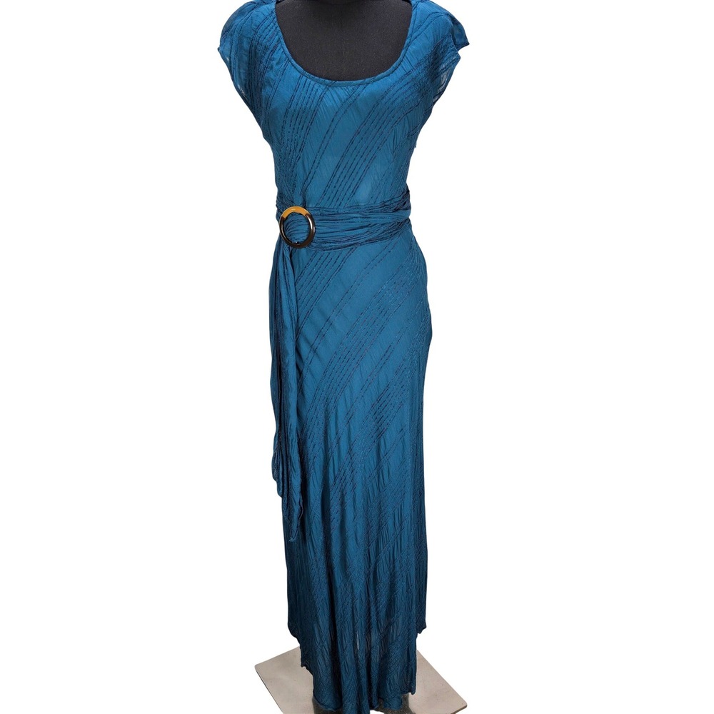 Women's‎ Moulinette Soeurs Anthropologie Sz 4 Teal Textured Maxi Belted Dress